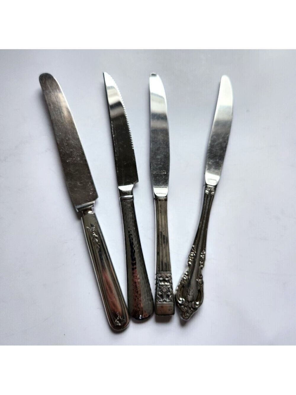 Set of 4 Vintage Knives • Mixed Ornate Handles • Rustic Kitchen Décor